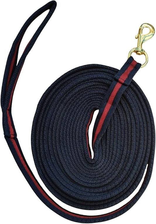 Soft Padded Lunge Line Rein Lead for Horses 27ft Looped Handle Swivel Clip (Navy/Wine)