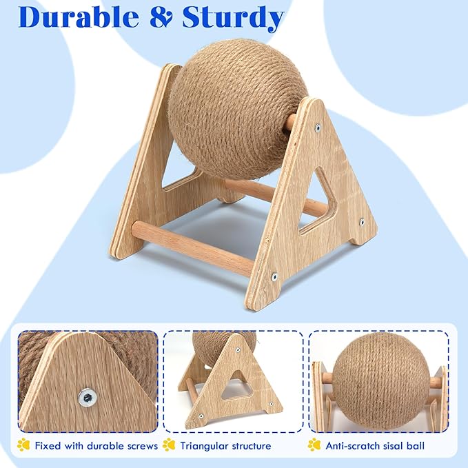 Outamateur Cat Scratching Ball Toy, Sisal Scratching Ball with Stable Stand, Interactive Cat Exercise Toy for Interactive Play and Exercise