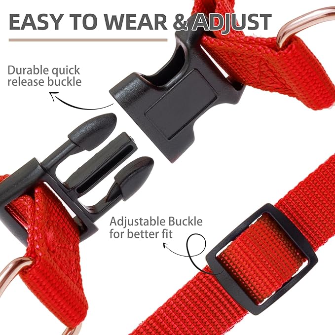 PUPTECK No Pull Dog Harness Soft Adjustable Basic Nylon Step in Puppy Vest Outdoor Walking with ID Tag and A-ir Tag Case, Red, L