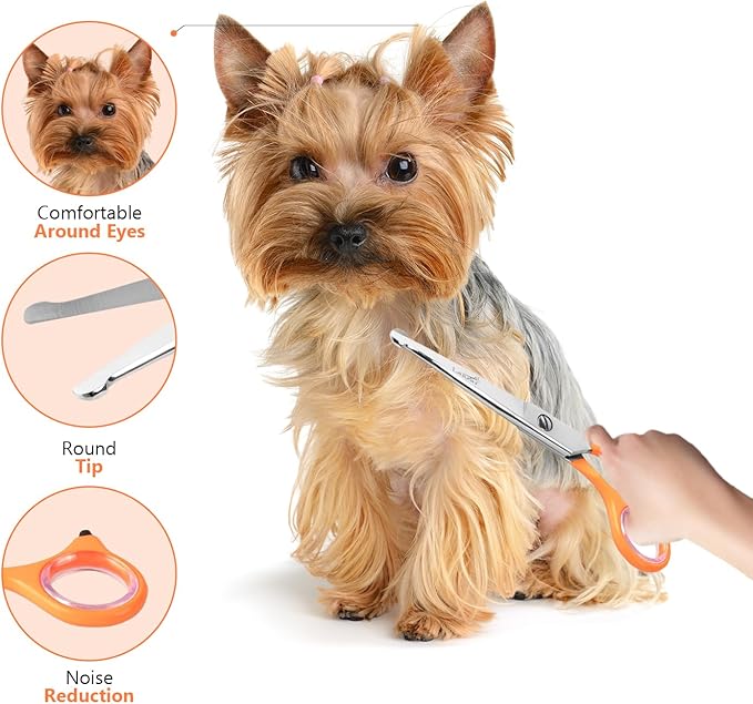 Professional Rounded Dog Scissors - Sharp Stainless Steel Blades with Colorful Handles, Safe and Easy-to-Use Pet Scissors for Long Lasting Grooming at Home