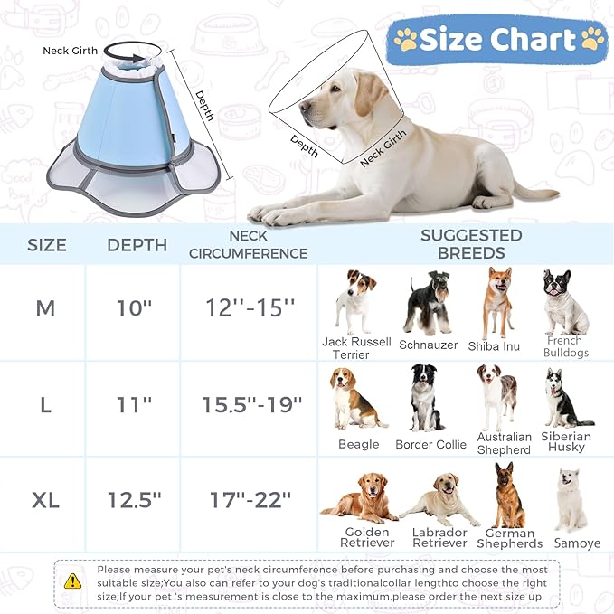 Soft Dog Cone Collar After Surgery Recovery,Adjustable E-Collar with Removable Shield,Lightweight,Breathable Anti-Licking Protective Cone for Large,Medium,Small Pets (Blue, XL (Neck:17''-22''))