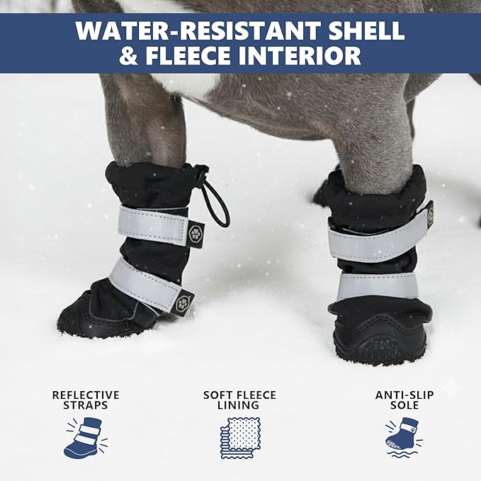Spark Paws Dog Shoes, Waterproof Dog Boots for Medium to Large Dogs, Non Slip, Breathable Dog Booties and Paw Protectors - 4PCS Doggie Hiking Boots with Reflective Straps - Black, Size 6