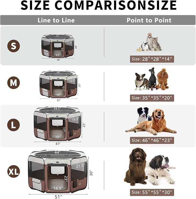 DONORO Dog Playpen 55" Portable Pet Play Pens for Medium Large Dogs, Foldable Exercise Kennel Tent Crate Indoor/Outdoor Travel Camping, Removable Top/Bottom (X-Large 55"x55"x30"), 8