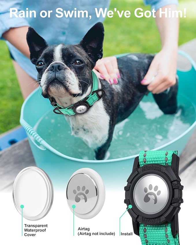 TagME Airtag Dog Collar,Waterproof Reflective Pet Collar with Airtag Holder,Soft Padded and Double D-Rings for Small Dogs,Turquoise