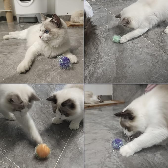 Cat Pom Pom Sparkle Fuzzy Balls 2 Inches Interactive Cat Toy Assorted Color 12 Pack