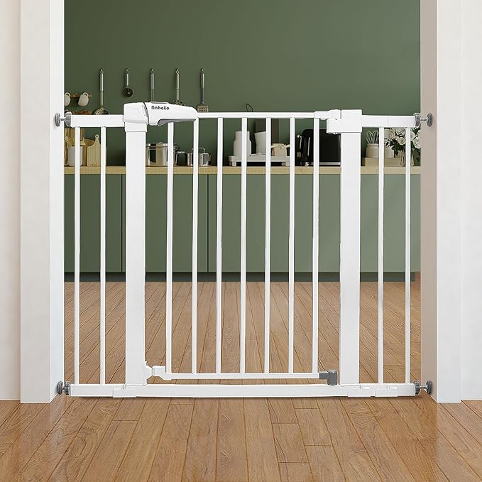 Babelio Baby Gate for Doorways and Stairs, 26''-40'' Auto Close Dog/Puppy Gate, Easy Install, Pressure Mounted, No Drilling, fits for Narrow and Wide Doorways, Safety Gate Door for Child and Pets