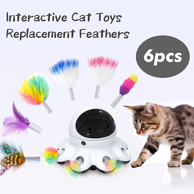 ORSDA 6Pcs Interchangeable Attachments Cat Feather Toys Replaceable Feathers and Fluffy Toy Accessories