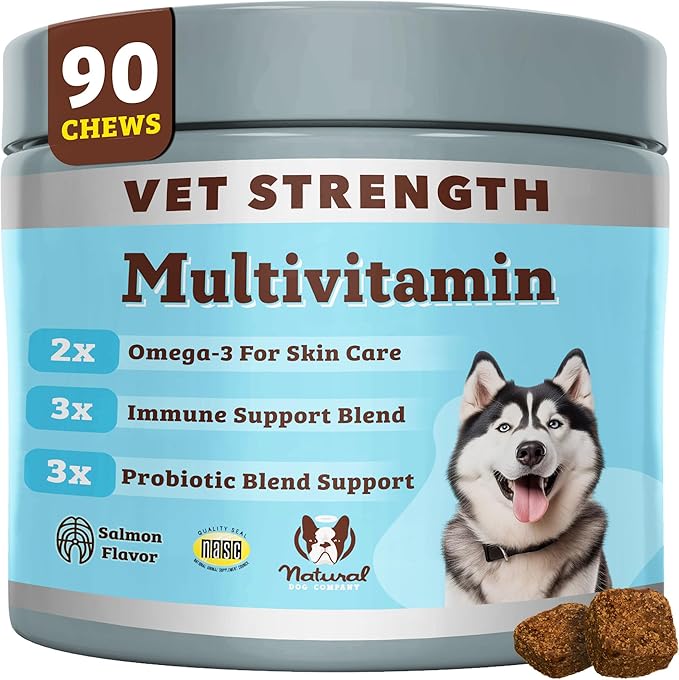 Natural Dog Company Vet Strength Multivitamin Chews for Dogs – Glucosamine, Omega-3 & Biotin for Dogs, Skin & Coat Health, Digestive Health, Immune Support Supplement, Advanced Formula, 90 cnt