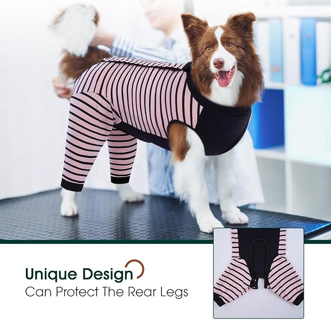 Kuoser Dog Recovery Suit, Anti Licking Dogs Rear Leg Sleeve, Abdominal Dog Surgical Suit with Pants Cover Protect Wounds, Dogs Elbow Protector Soft Pet Surgery Onesie Cone Alternative, Pink L