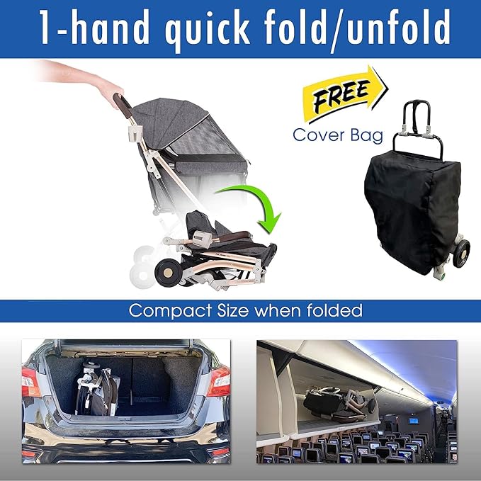 HPZ-PR America Pet Rover Lite Premium Light-Weight Dog/Cat/Pet Stroller Travel Carriage with Convertible Compartment/Aluminum Frame for Small & Medium Pets (Gray 2nd-Gen.)