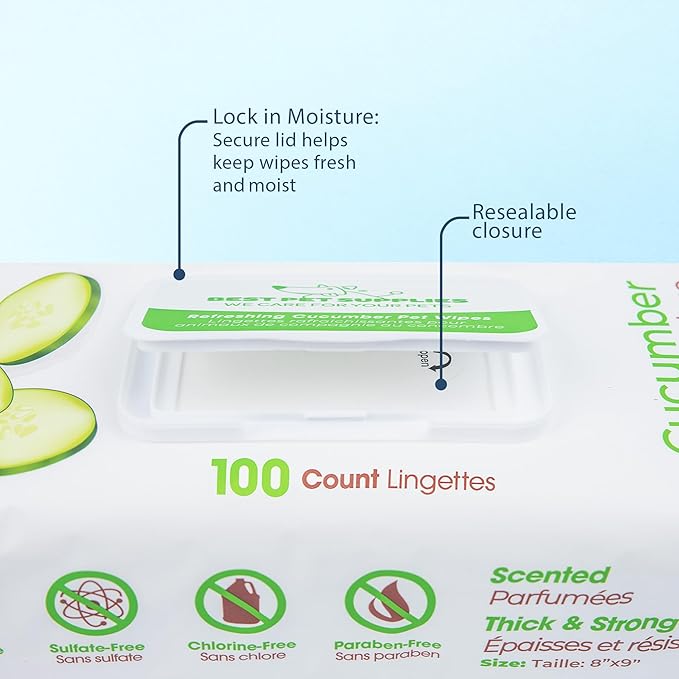 Best Pet Supplies Pet Wipes for Dogs - Dog Wipes Cleaning Deodorizing, for Coats, Ears, Paws – Refreshing, Cucumber 100 Count