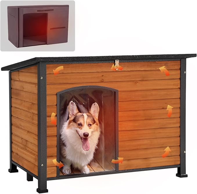 GUTINNEEN Dog House Insulated Outdoor Dog Kennel with Liner for Winter Large