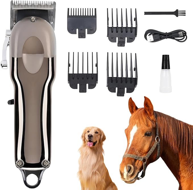 Horse Clippers, Professional Cordless Horse Trimmer Shaver, Low Noise Horse Grooming Clippers with LED Digital Display for Horse Grooming