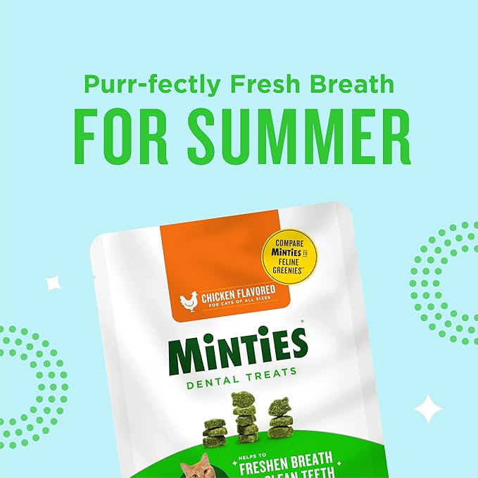 Minties Dental Treats for Cats, Chicken Flavored Treats for Cats, Freshens Breath and Controls Tartar, 2.5oz