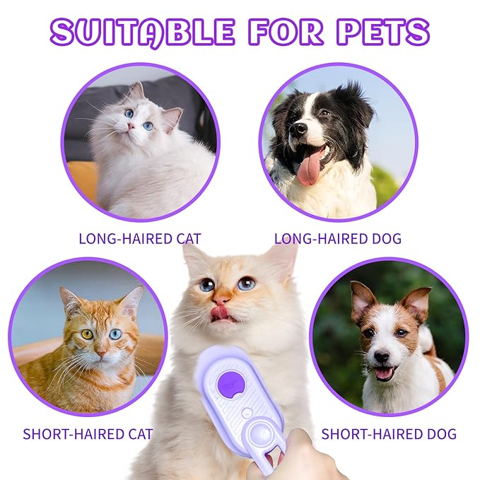 Spritz Defur Comb for Cats, New 3-in-1 Cat Steam Brush for Massaging and Cleaning Shedding Pets, Comb for Long and Short Hair Cats and Dogs Grooming Tool (Purple)
