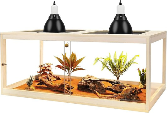 Reptile Terrarium Tank Up to 78 Gallon, Lizard Tank Bearded Dragon Tank with Metal Mesh Roof Door, Snake Tank with Lock Design (Oak, 78 Gallon Volume, 48 Inch Length)