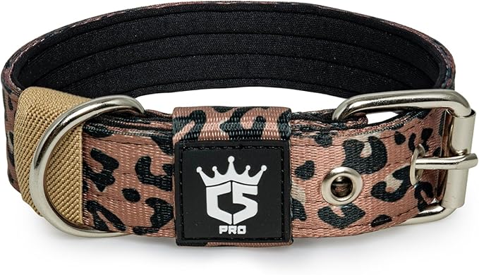 TSPRO Tactical Dog Collar 1.25 Inch Wide Thick Dog Collars with Heavy Duty Metal Buckle, Durable, Strong, Adjustable for Small Dogs (Leopard Print S)