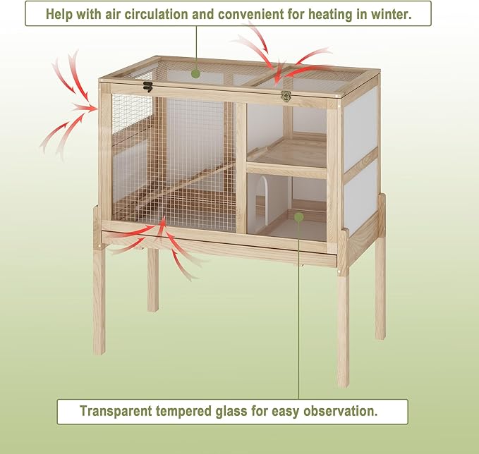 Guinea Pig House for 2 with Stand, Small Animals Rabbit Cages with a Pull Out Tray, Wooden 2-Story Indoor Large Hamster Habitat Playpen with Ramp, Hideout, Platform