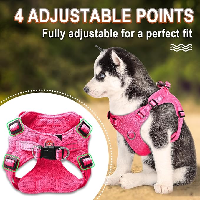 Dog Harness Step in Dog Vest Harness, Reflective Adjustable Puppy No Pull Harness Breathable Soft for Small and Medium Dogs Cats, Pink, XS
