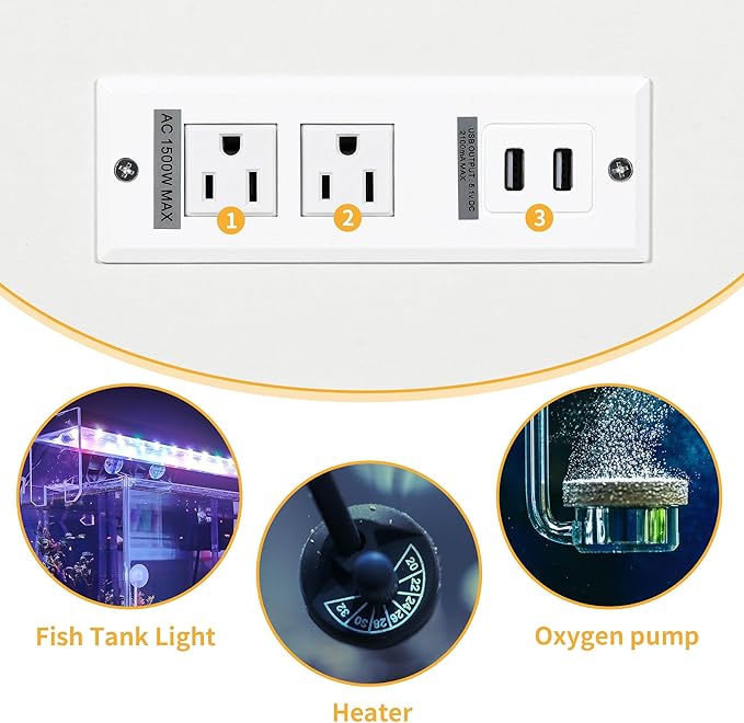 DWVO 40-50 Gallon Aquarium Stand with Power Outlets & LED Light, Cabinet for Fish Tank Accessories Storage - Metal Fish Tank Stand Suitable for Turtle Tank, Reptile Terrarium, 660LBS Capacity, White