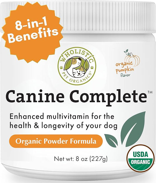 Wholistic Pet Organics Canine Complete - Dog Multivitamin Powder - 8 Oz - Daily Dog Vitamins and Supplements for Homemade Food - Immune System, Skin, Coat & Overall Health - Small and Large Breed