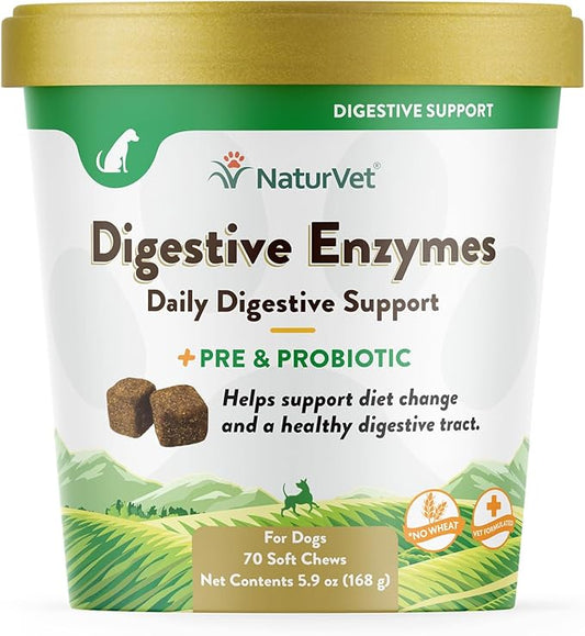 NaturVet – Digestive Enzymes - Plus Probiotics & Prebiotics – Helps Support Diet Change & A Healthy Digestive Tract – for Dogs (Soft Chews, 70 Count)