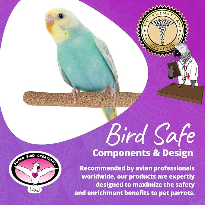 Super Bird Creations SB1151 Sure-Grip Grooming Perch Small, Small Bird Size - Enriches Beak and Foot Health - Ideal for Parrotlets Parakeets Finch Canary - Small Bird Size, 1/2" diam x 6" (Small)