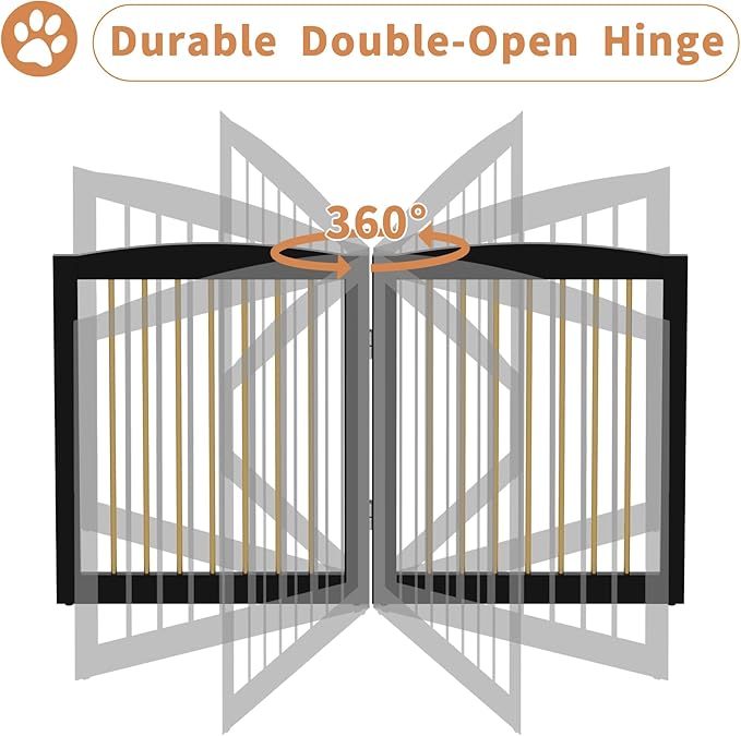Freestanding Pet Gate for Dogs, Foldable Wooden Dog Gate for House, Indoor Dog Gate for Doorways, Stairs, Step Over Pet Puppy Safety Fence, Support Feet Included,24" Height 3 Panels,Black&Gold