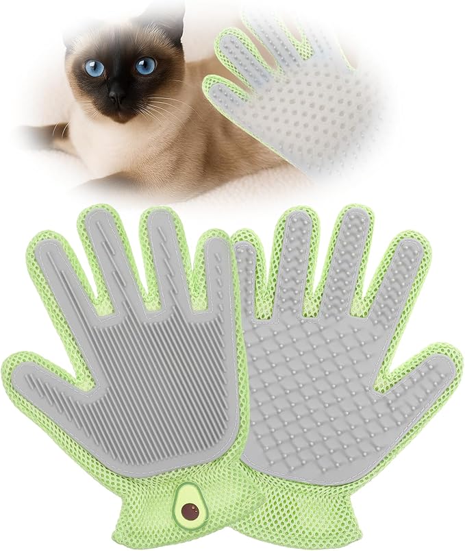 2 in 1 Pet Grooming Glove for Cats & Dogs, Efficient Deshedding Brush Pet Long Short Fur Removal Glove, Gentle Massaging Puppy Kitten Bathing Grooming Brush Tool, Easy Clean Floating Hair Mitt