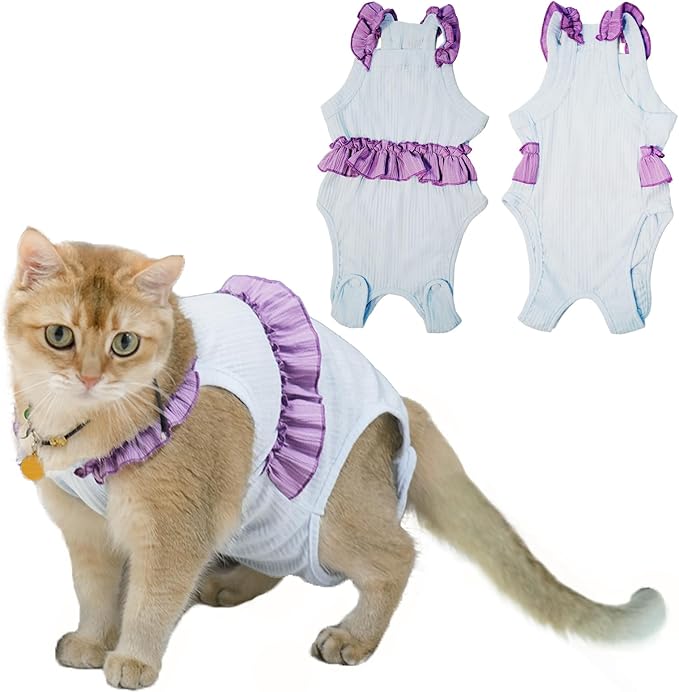 Cat Recovery Suit,Kitten Onesie After Surgery,E-Collar Alternative for Abdominal Wound and Skin Diseases,Soft Breathable Bodysuit After Spay（Blue-s）
