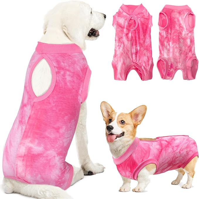 Lukovee Recovery Suit for Dogs, Onesie Surgery Recovery Suit for Female Male Dogs, Abdominal Wounds Cone E-Collar Alternative Prevent Licking Spay Recovery Suit (Pink,X-Large)