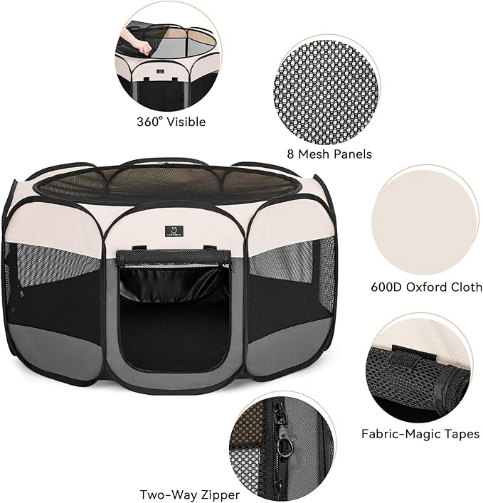 A4Pet Cat Playpen, 39.5” Pop Up Dog Playpen with Bowl, Suitable for Puppies, Kittens, and Small Animals, Removable Zipper & Mesh Panel(16”W × 10”H)