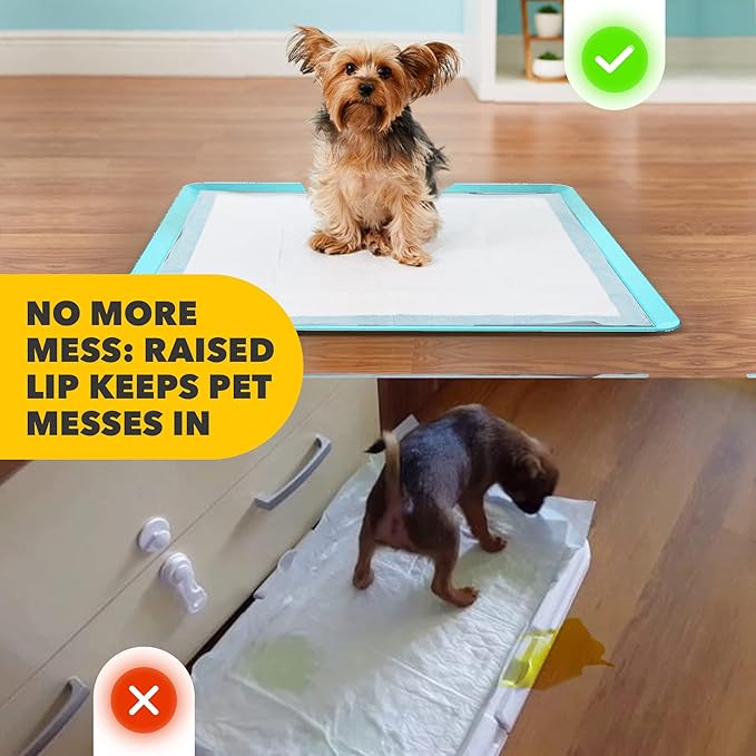 TidyFriend Dog Pee Pad Holder Tray Fits for 24” x 24” Wee Wee Pee Pads - Stable Grip, Raised Edges, Quick-Wipe Silicone Surface Dog Potty Tray Holder for Indoor Flooring Protection (Sky Blue)