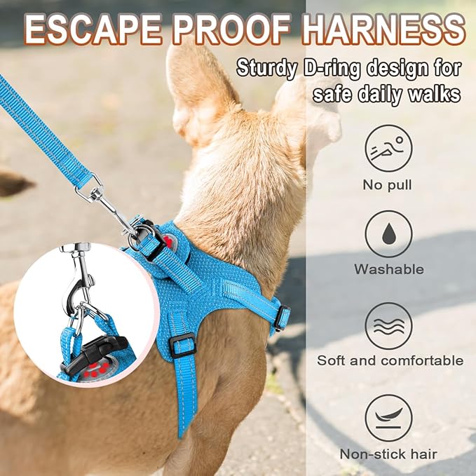 BARKBAY Dog Harness, Reflective Adjustable Puppy No Pull Harness, Breathable Soft, Blue, XXS