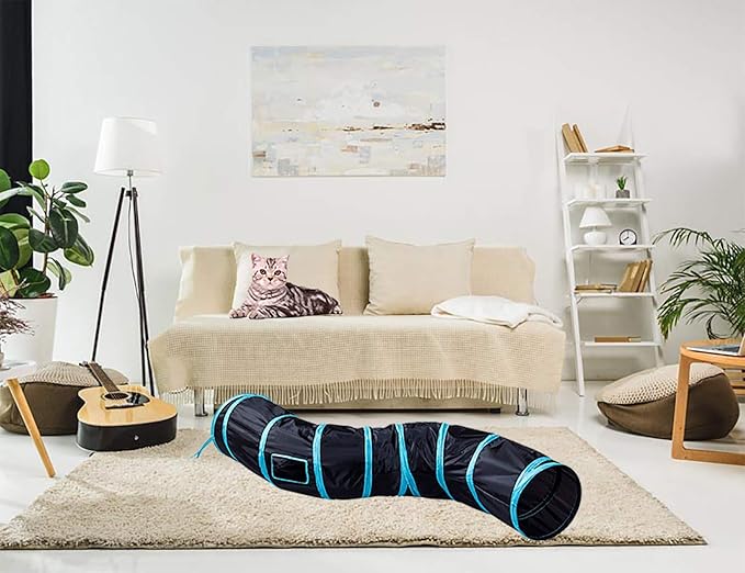 iCAGY Cat Tunnel for Indoor Cats Interactive, Rabbit Tunnel Toys, Pet Toys Play Tunnels for Cats Kittens Rabbits Puppies Crinkle Pop Up Black 47" Shape S