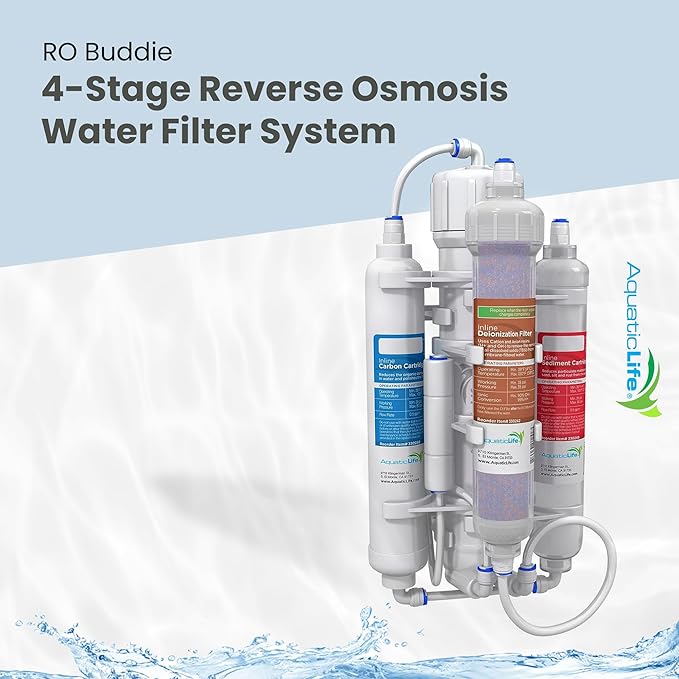 Aquatic Life RO Buddie 4-Stage Reverse Osmosis Deionization Water Filter System RO/DI Filtration Units for Aquarium, 50 GPD