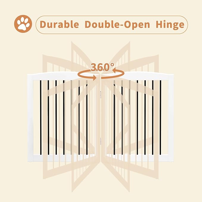 Freestanding Pet Gate for Dogs, Foldable Wooden Dog Gate for House, Indoor Pet Barrier for Stairs, Doorways, Support Feet Included, 24" Height 2 Panels, White