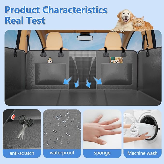 Hard Bottom Dog Car Seat Cover for Back Seat – Waterproof Nonslip Hammock Extender for Trucks & SUVs, Heavy Duty Pet Protector, Gray Faux Leather