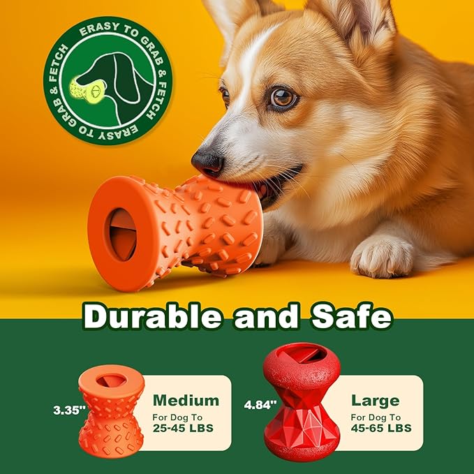 Puppy, Toys Interactive Dog Toy, Treat Dispenser Toy,Natural Rubber Dumbbell Shaped, 2pcs(Orange+Red)
