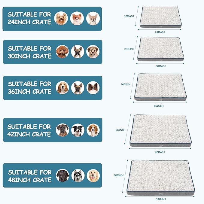 EMPSIGN Reversible Cool and Warm Dog Bed for Crate Pad, Pet Beds with Washable and Removable Cover, Dogs Crate Beds Sleeping Mats, Beds for Dog Crate for Large Medium Small Dogs, Grey