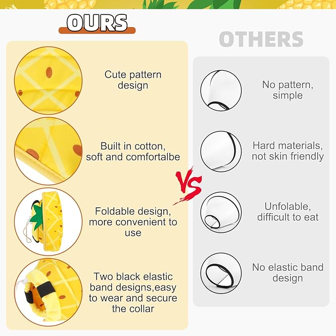 KOOLTAIL Cat Costume Cone Collar Soft, Adjustable Cat Cones to Stop Licking, Foldable Donut Water Resistant Pet Recovery Neck E Collars After Surgery,Elizabethan Collar for All Breeds Cats,Pineapple M