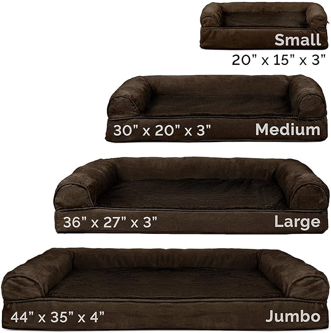 Furhaven Cooling Gel Dog Bed for Large Dogs w/ Removable Bolsters & Washable Cover, For Dogs Up to 95 lbs - Plush & Suede Sofa - Espresso, Jumbo/XL