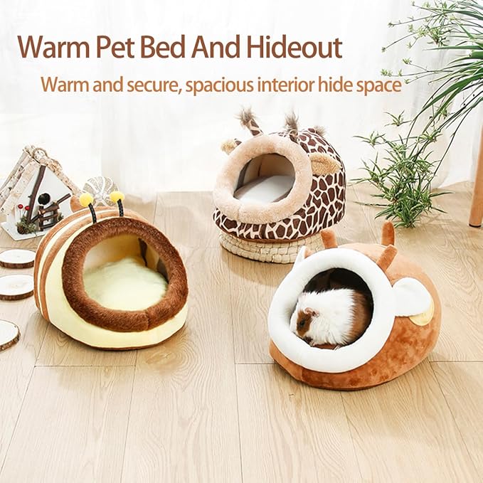 Guinea Pig Rat Bed Hideout for Rat Bearded Dragon Hedgehog Ferret to Sleep and Hide, Guinea Pig Cage Accessories Habitat Décor (Large, 2.Giraffes)
