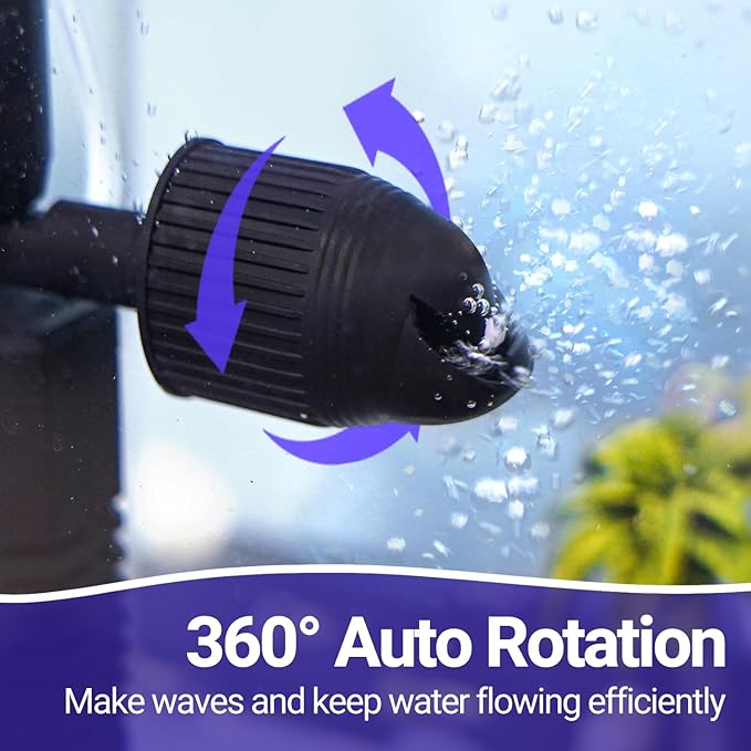 OiiBO 11W Aquarium Internal Filter, 317 GPH Fish Tank With Adjustable Aeration System, 360 Wave-Maker Submersible for 10-50 Gallon Tank - Black