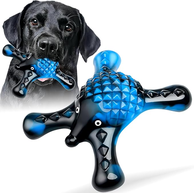 Dog Toys for Aggressive Chewers, Nylon Indestructible Toy for Medium Large Dogs, Hedgehog-Shaped Chew Toys with Bacon Flavor, Long Lasting, Dog Toys for Boredom, Blue