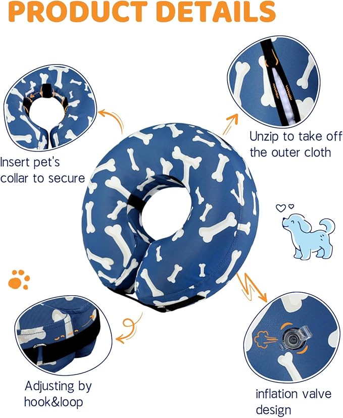 Supet Inflatable Dog Cone Collar Alternative After Surgery, Doggie Neck Donut Collar Recovery ECollar for Post Surgery, Soft Dog Cone for Small Medium Puppies Cats