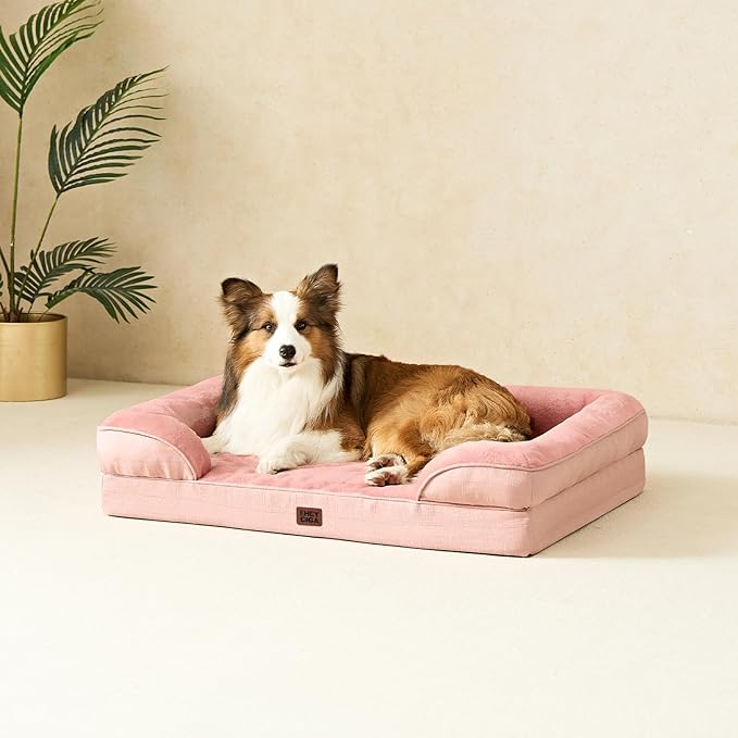 EHEYCIGA Orthopedic Dog Bed for Small Dogs, Waterproof Memory Foam Small Dog Beds with Sides, Non-Slip Bottom and Egg-Crate Foam Medium Pet Couch Bed with Washable Removable Cover, Dusty Pink