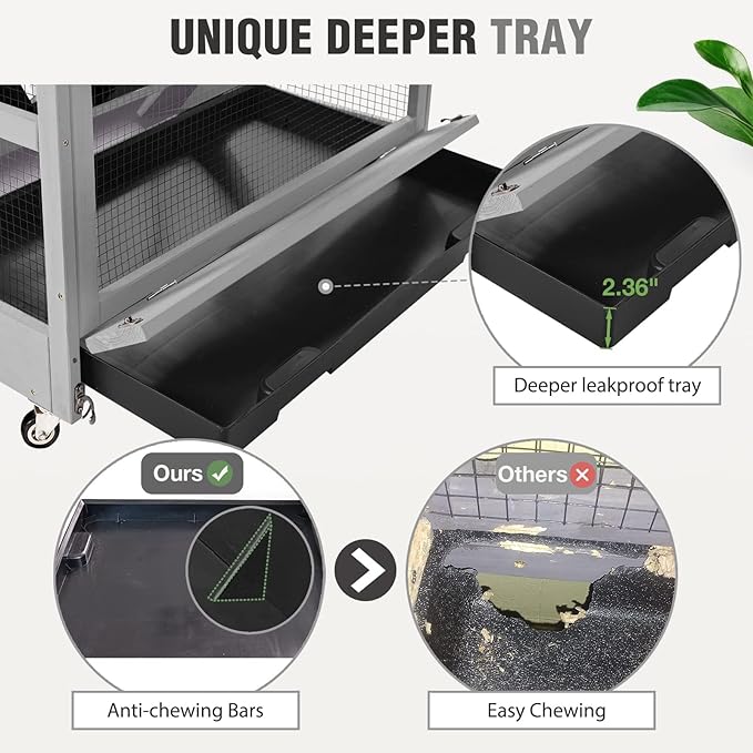 Ferret Cage Rat Cage Indoor Outdoor, Large Guinea Pig Cages with 4 Levels, Wooden Chinchilla Cage with Wheels for Hamster, Chameleon, Gerbils and Other Small Animals Anti-Chewing