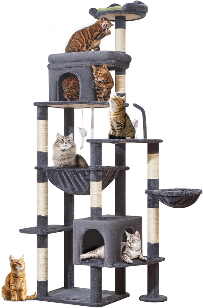 Taoqimiao 83In Heavy Duty Cat Tree, Suitable 20lb+ Large Cats, XXL-Cat Tower for Indoor Cats Large Adult, 2 Luxurious Cat Cando with 8 Scratching Posts,Oversized Metal Hammocks,Smoky Gray MS032G