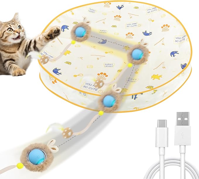 Interactive Cat Toys, Smart Rolling Ball in Play Mat, Automatic Speedy Moving Ball for Indoor Exercise, Motion Activated Pet Balls for Hide and Seek Mouse Catching Game (Blue)